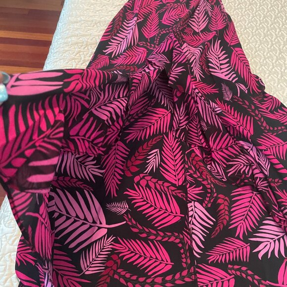 RIXO Antoinette Pink Palm Print Frilly Sleeve 100% Silk Midi Dress (Size S/P) - Picture 14 of 16